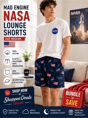 MAD Engine NASA American Flag Lounge Shorts Pajama Shorts Size Medium